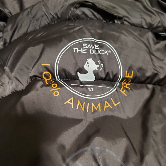 SAVE THE DUCK Dark Brawn Long Puffer Jacket, Size L - Picture 2 of 16